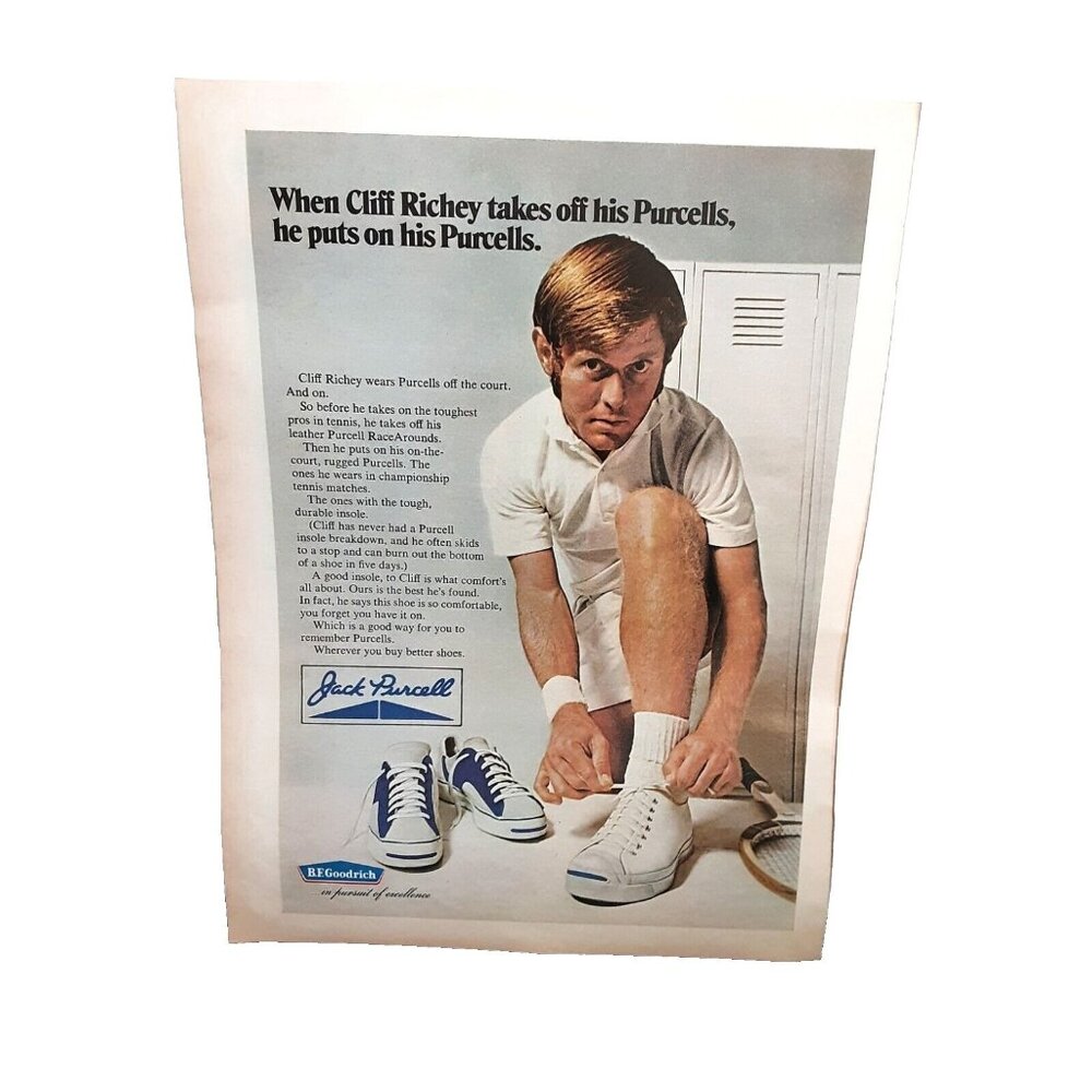 1972 Jack Purcell Shoes Cliff Richey Pro Tennis Player Original Print Ad vintage